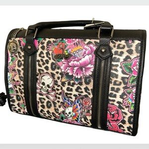 ED HARDY CHEETAH LEOPARD SATCHEL SKULLS HEARTS DIAMONDS BUTTERFLIES ROSES NWT